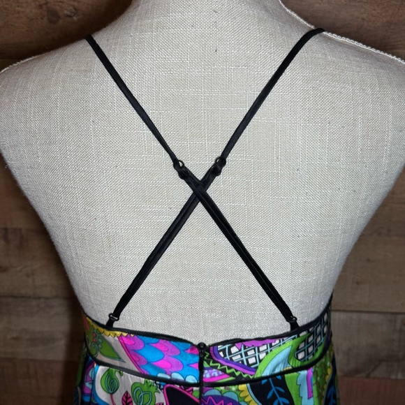 🌻 Boston Proper Silk Dress sz Small Y2K Abstract Psychedelic Retro Bright Party - Picture 5 of 10